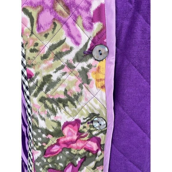 Koos Mixed Printed QUilted Jacket Silk Linen Cotton Sz 1X Purple Art to Wear - Picture 3 of 7